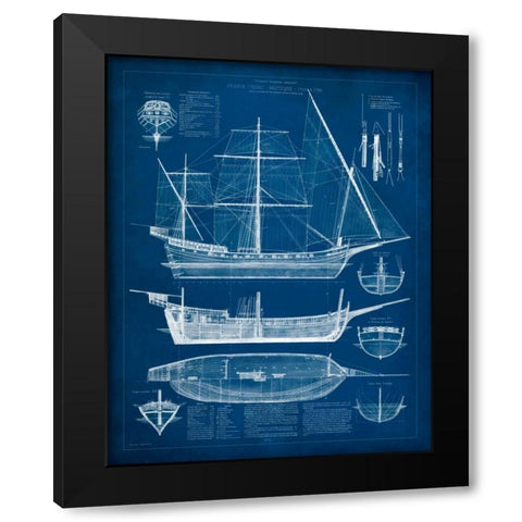 Antique Ship Blueprint I Black Modern Wood Framed Art Print by Vision Studio