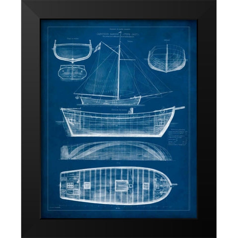 Antique Ship Blueprint II Black Modern Wood Framed Art Print by Vision Studio