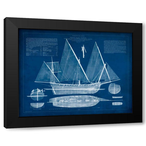 Antique Ship Blueprint III Black Modern Wood Framed Art Print by Vision Studio