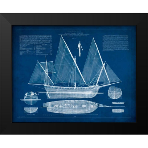 Antique Ship Blueprint III Black Modern Wood Framed Art Print by Vision Studio