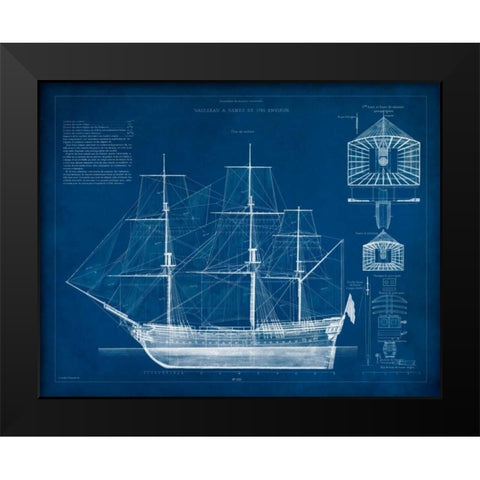 Antique Ship Blueprint IV Black Modern Wood Framed Art Print by Vision Studio