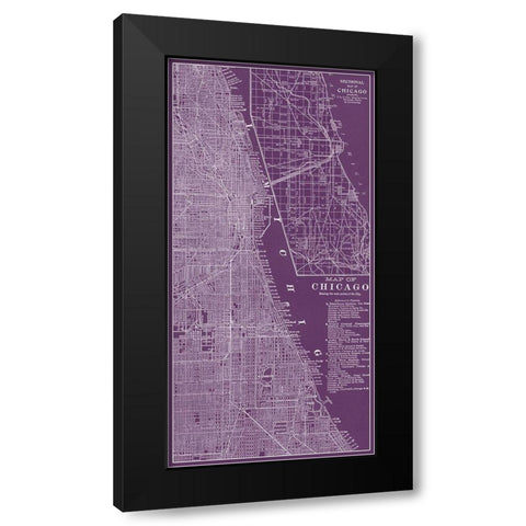 Graphic Map of Chicago Black Modern Wood Framed Art Print by Vision Studio
