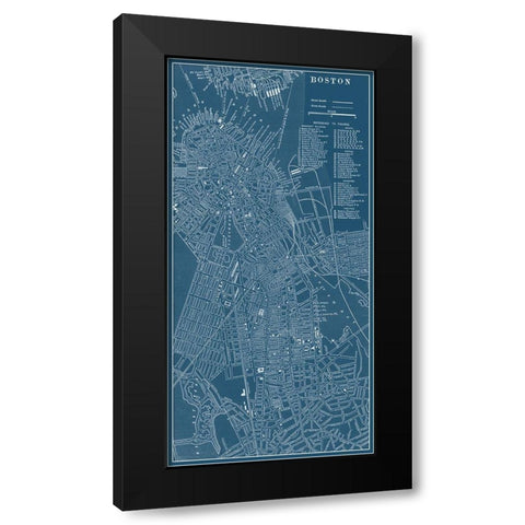 Graphic Map of Boston Black Modern Wood Framed Art Print by Vision Studio