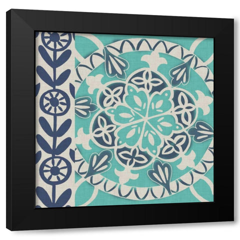 Blue Batik Tile I Black Modern Wood Framed Art Print with Double Matting by Zarris, Chariklia