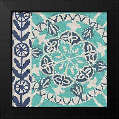 Blue Batik Tile I Black Modern Wood Framed Art Print by Zarris, Chariklia