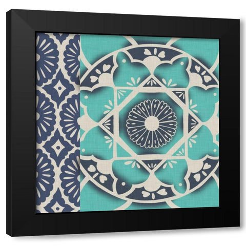 Blue Batik Tile II Black Modern Wood Framed Art Print with Double Matting by Zarris, Chariklia