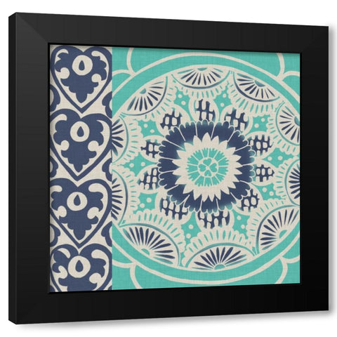 Blue Batik Tile III Black Modern Wood Framed Art Print with Double Matting by Zarris, Chariklia