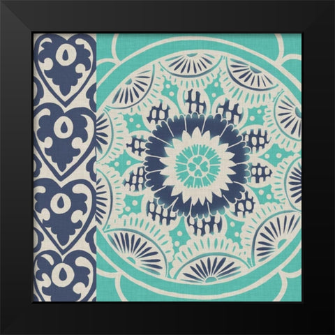 Blue Batik Tile III Black Modern Wood Framed Art Print by Zarris, Chariklia