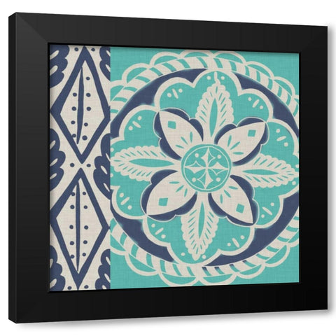 Blue Batik Tile IV Black Modern Wood Framed Art Print with Double Matting by Zarris, Chariklia