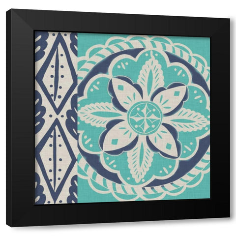 Blue Batik Tile IV Black Modern Wood Framed Art Print by Zarris, Chariklia