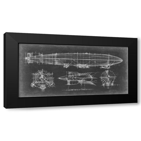 Airship Blueprint Black Modern Wood Framed Art Print by Harper, Ethan
