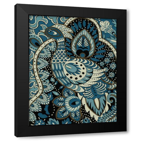 Indigo Peacock II Black Modern Wood Framed Art Print with Double Matting by Zarris, Chariklia