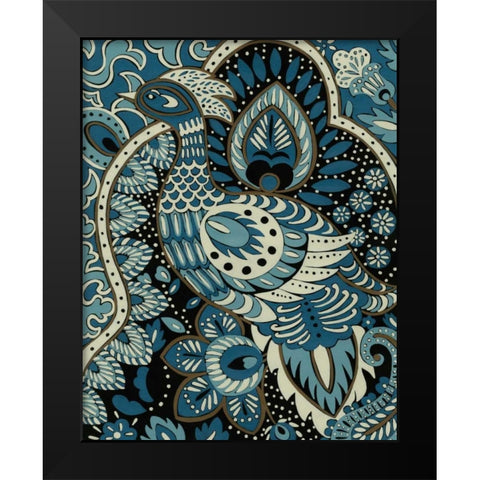 Indigo Peacock II Black Modern Wood Framed Art Print by Zarris, Chariklia