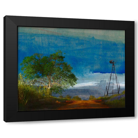 Road and Windmill Black Modern Wood Framed Art Print by Jasper, Sisa