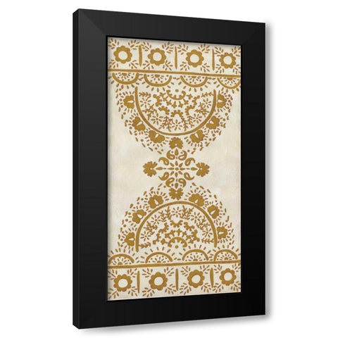 Ochre Embroidery I Black Modern Wood Framed Art Print with Double Matting by Zarris, Chariklia