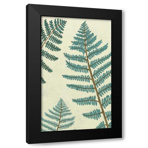 Blue Fern Trio I Black Modern Wood Framed Art Print with Double Matting by Vess, June Erica