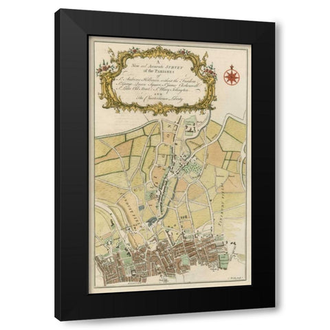 Parishes of London Black Modern Wood Framed Art Print with Double Matting by Cole, B.