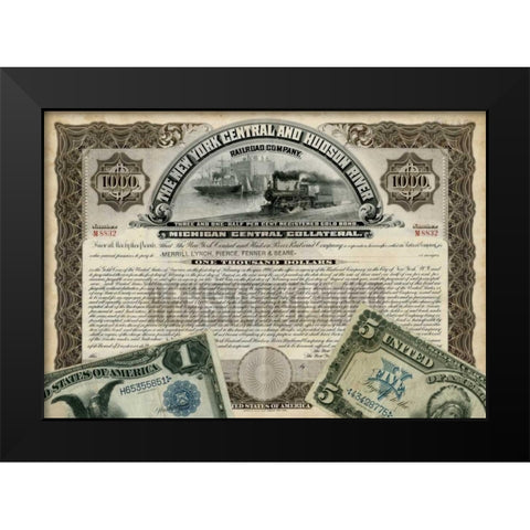 Antique Stock Certificate I Black Modern Wood Framed Art Print by Vision Studio