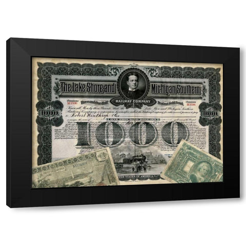 Antique Stock Certificate II Black Modern Wood Framed Art Print by Vision Studio