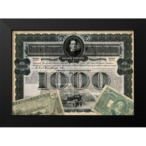 Antique Stock Certificate II Black Modern Wood Framed Art Print by Vision Studio