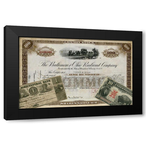 Antique Stock Certificate III Black Modern Wood Framed Art Print with Double Matting by Vision Studio