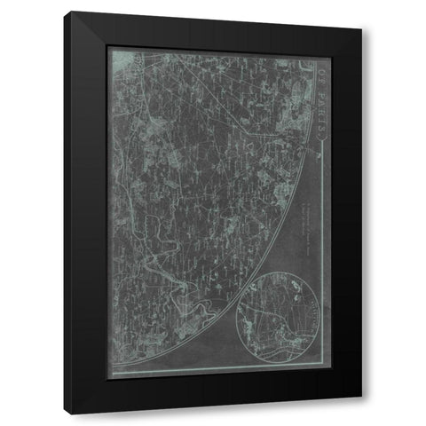 Map of Paris Grid II Black Modern Wood Framed Art Print with Double Matting by Vision Studio
