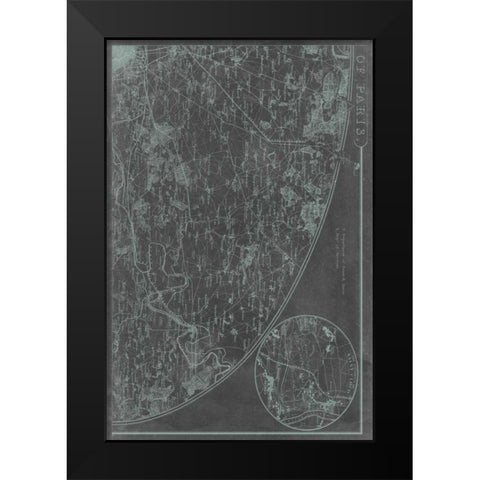 Map of Paris Grid II Black Modern Wood Framed Art Print by Vision Studio