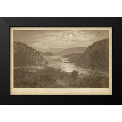 Harpers Ferry by Moonlight Black Modern Wood Framed Art Print by R. Hinshelwood