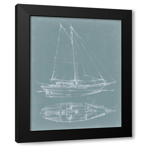 Yacht Sketches III Black Modern Wood Framed Art Print with Double Matting by Harper, Ethan