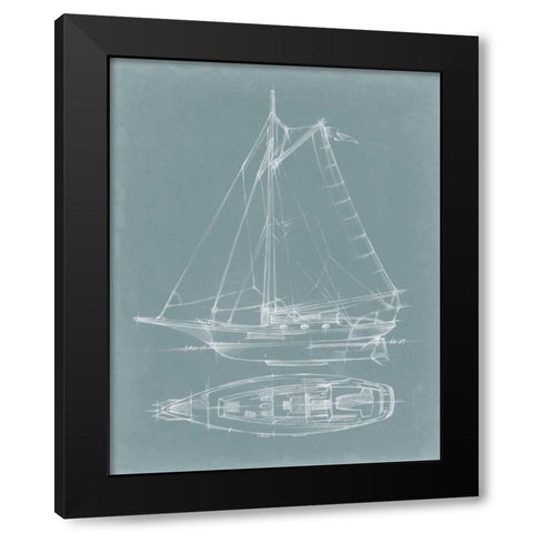 Yacht Sketches IV Black Modern Wood Framed Art Print with Double Matting by Harper, Ethan