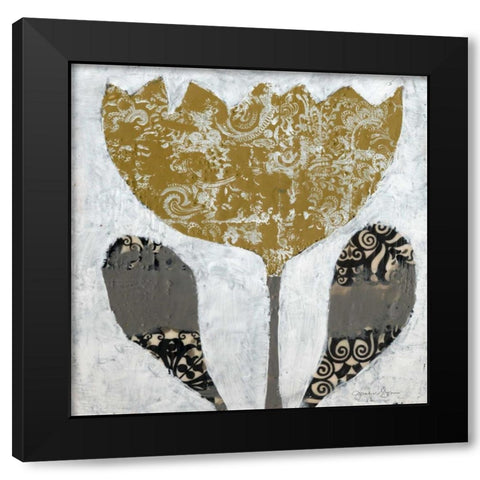 Folk Flowers I Black Modern Wood Framed Art Print with Double Matting by Goldberger, Jennifer