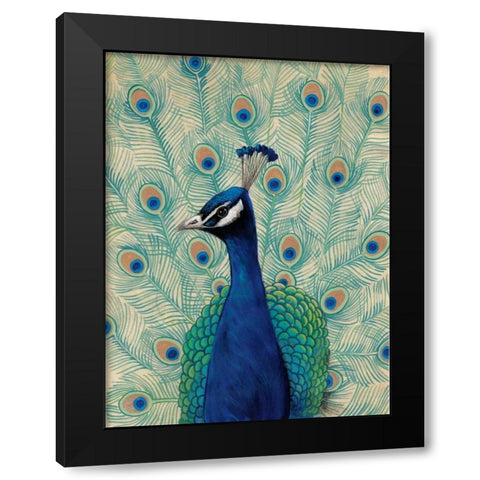 Blue Peacock II Black Modern Wood Framed Art Print with Double Matting by OToole, Tim