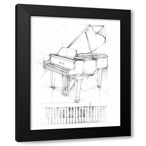 Piano Sketch Black Modern Wood Framed Art Print by Harper, Ethan