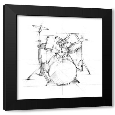 Drum Sketch Black Modern Wood Framed Art Print by Harper, Ethan