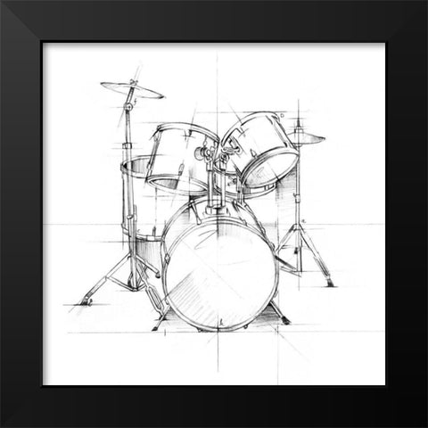 Drum Sketch Black Modern Wood Framed Art Print by Harper, Ethan