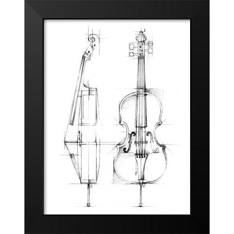 Cello Sketch Black Modern Wood Framed Art Print by Harper, Ethan