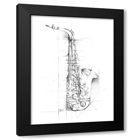 Saxophone Sketch Black Modern Wood Framed Art Print with Double Matting by Harper, Ethan