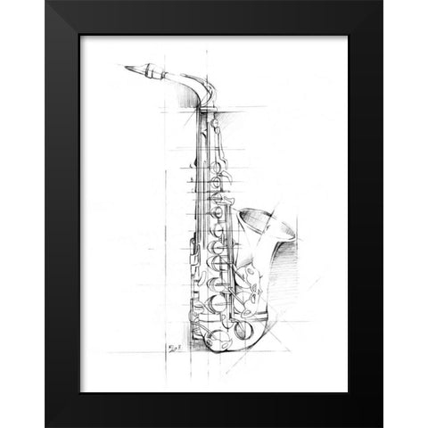 Saxophone Sketch Black Modern Wood Framed Art Print by Harper, Ethan