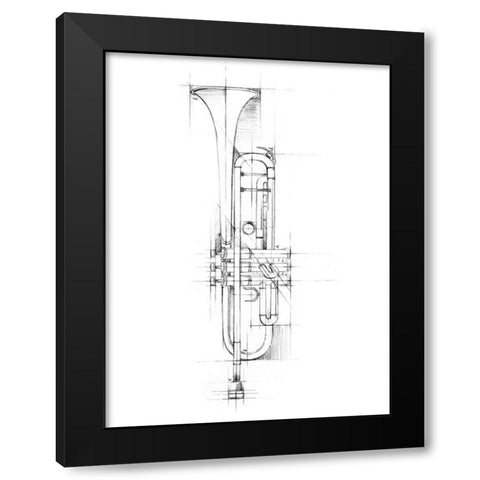 Trumpet Sketch Black Modern Wood Framed Art Print with Double Matting by Harper, Ethan