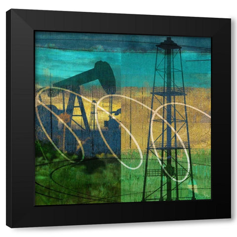 Oil Rig and Oil Well Collage Black Modern Wood Framed Art Print by Jasper, Sisa