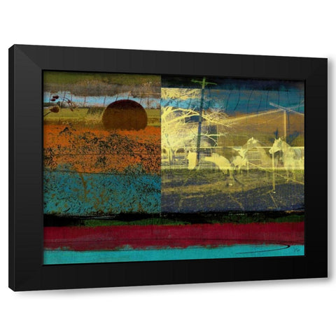 Horse and Hay Collage Black Modern Wood Framed Art Print by Jasper, Sisa