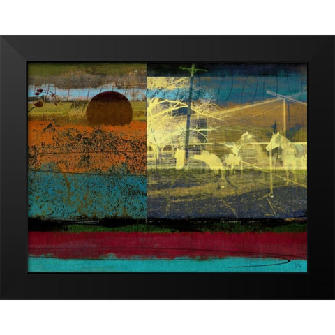 Horse and Hay Collage Black Modern Wood Framed Art Print by Jasper, Sisa