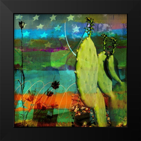Cactus and Flag Collage Black Modern Wood Framed Art Print by Jasper, Sisa