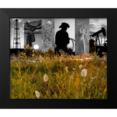 Western Collage Black Modern Wood Framed Art Print by Jasper, Sisa