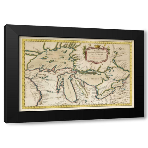Map of the Great Lakes Black Modern Wood Framed Art Print by Unknown