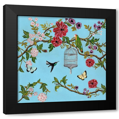 Bird Song Chinoiserie I Black Modern Wood Framed Art Print with Double Matting by McCavitt, Naomi