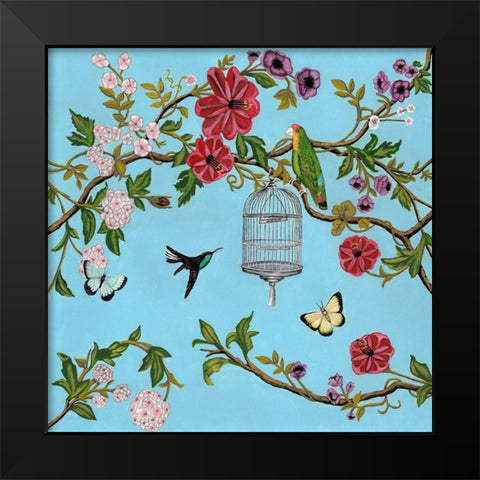 Bird Song Chinoiserie I Black Modern Wood Framed Art Print by McCavitt, Naomi