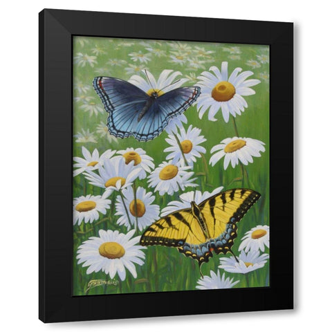 Butterflies and Daisies Black Modern Wood Framed Art Print by Szatkowski, Fred