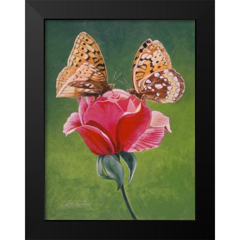 Sharing a Rose Black Modern Wood Framed Art Print by Szatkowski, Fred