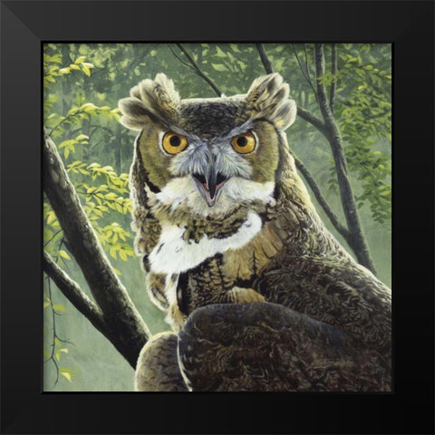 Great Horned Owl Black Modern Wood Framed Art Print by Szatkowski, Fred